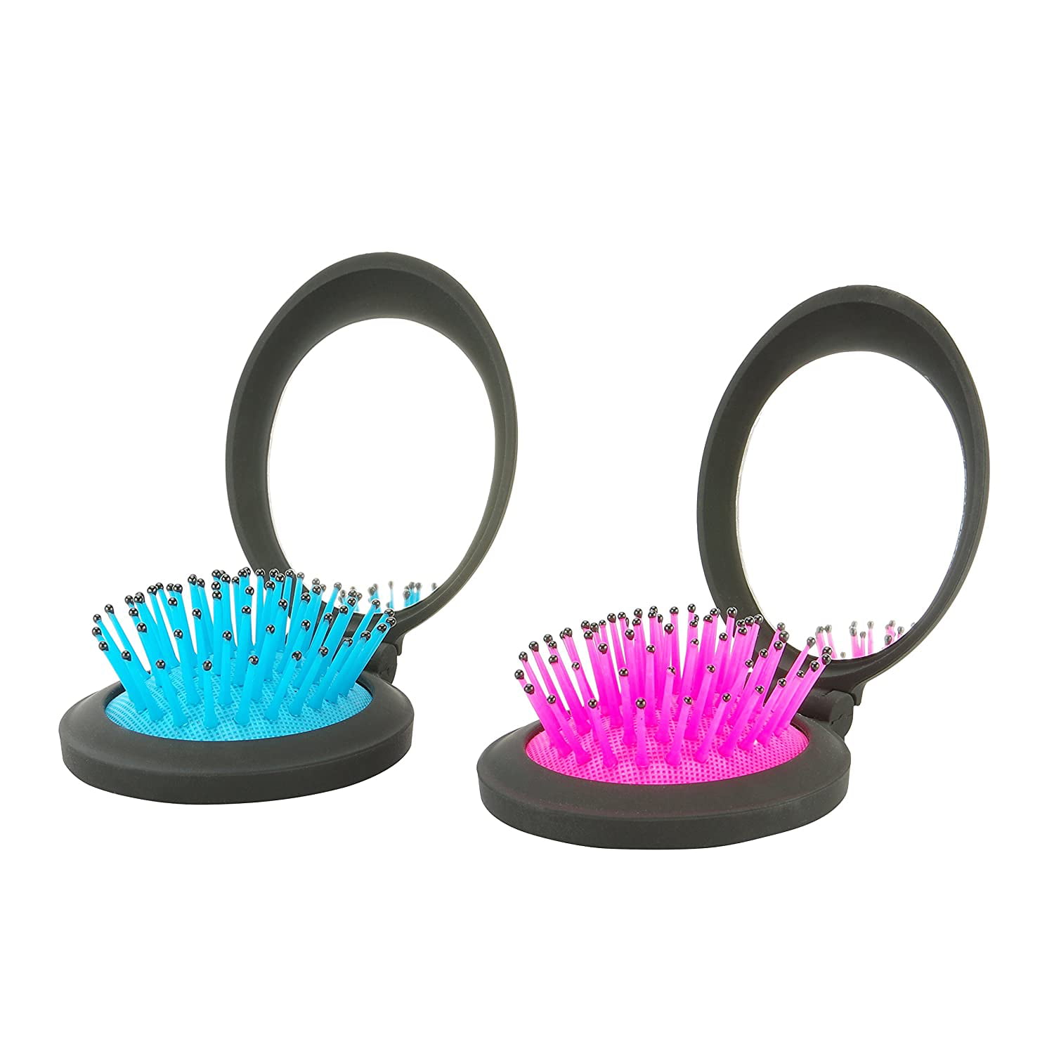 Travel Hair Brush With Mirror Compact Pocket Size, Folding Mirror Mini Pop  Up Hairbrush Set ,Pocket Brush Hair Massage Comb Easy Keep in Purse Car Gym  Bag Locker (2 Pieces，Pink+Blue ) -