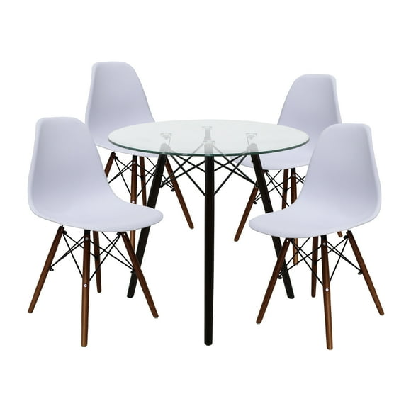 Set Comedor Cristal Redondo 80cm y 4 Sillas Eames Mundo In Minimalista