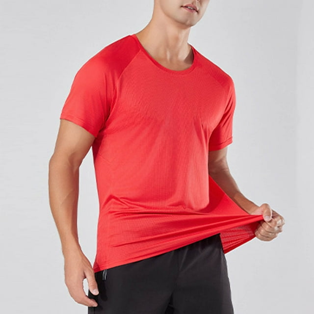 Tops para hombre, blusas y camisas de manga corta con cuello redondo para hombre, camisetas casuales holgadas deportivas transpirables de media manga de color liso para hombre, blusas de manga corta c