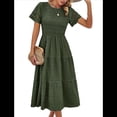 thumbnail image 3 of Vestido Elegante de y Verano para Mujer, Color Liso, con Cuello Redondo y Aberturas Verde M, 3 of 10