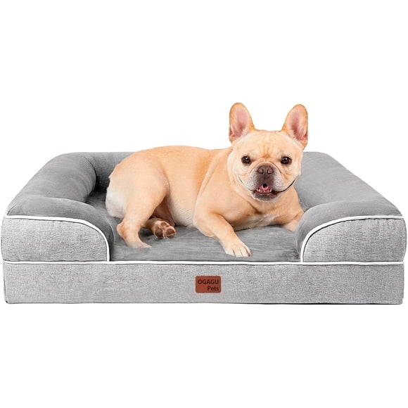 Cama ortopédica para Perro Grande, Impermeable, de Espuma viscoelástica, Bordes elevados, Antideslizante Abajo, sofá Cama, Funda extraíble Lavable (Gris, Mediano)
