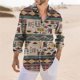 thumbnail image 3 of Nuevas camisas de manga larga de moda para hombres y mujeres 2024, camisetas de vacaciones con estampado a cuadros de estilo bohemio, ropa de mujer, blusa de calle con solapa, 3 of 4