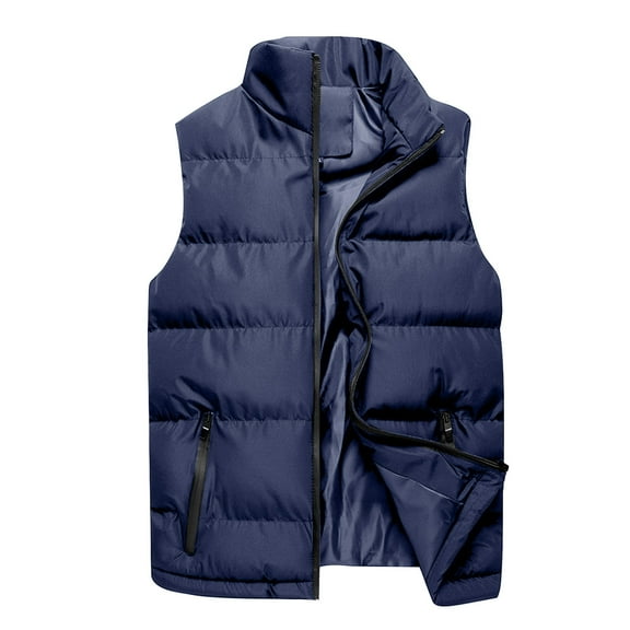 Ecqkame Men's Lightweight Puffer Waistcoat Jacket Winter Warm Sleeveless Zip Up Jeckets with Pocket A-Blue XL