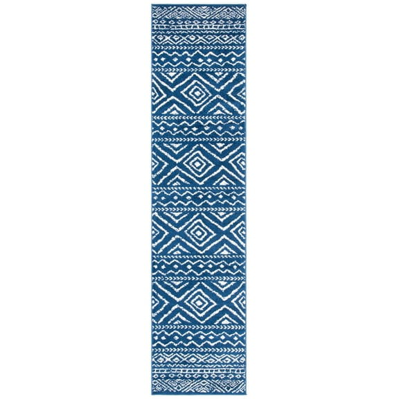 SAFAVIEH Tulum Merletta Oriental Runner Rug, Navy/Ivory, 2' x 13'