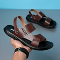 thumbnail image 4 of Mepaouo Mens Leather Slides Lightweight Open Toe Summer Sandals Arch Support Flat Slippers Shoes, 4 of 8