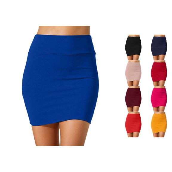 XIYON Women's Summer Pencil Skirt High Waist Solid Color Bodycon Stretchy Comfortable Mini Skirts For Daily Wear And Vacation,Blue,Xl