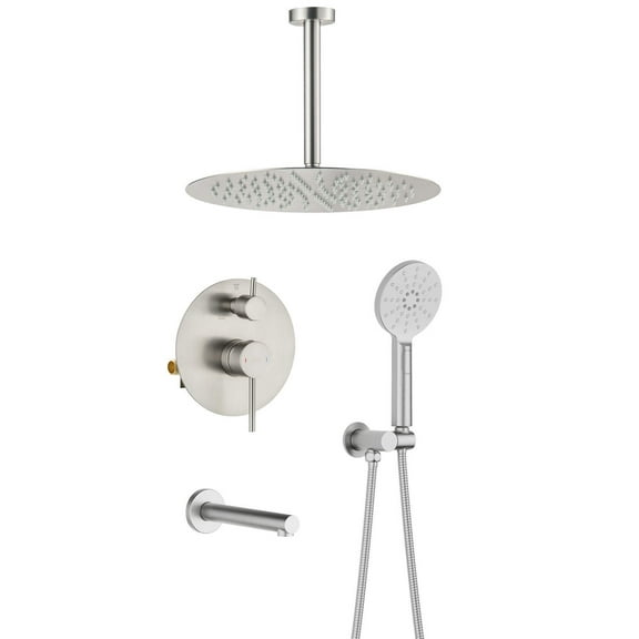 Kibi Circular Pressure Balanced Ceiling Mounted 3-Function Shower System with Rough In Valve