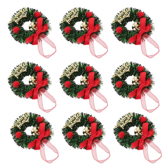 WRITWAA Mini Christmas Wreath Decorations 10pcs Plastic Holiday Door Wall Ornaments