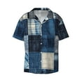 thumbnail image 2 of Lafuoo Indigo Patchwork Quilt Pattern Men's Cuban Collar Short Sleeve Shirt, Button-Down Resort Beach Pocket Shirt-XX-Large, 2 of 7