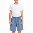 thumbnail image 4 of NIPAXO Boys Denim Shorts Elastic Waistband Washed Cotton Mid-Wash Relaxed Fit Jean Casual Seam Pocket Bottoms for Toddler Little Boys Age 4-5 Years Light Blue, 4 of 6