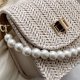 thumbnail image 3 of Bolso bandolera cuadrado para mujer, Bolso hobo con perlas de paja para regalo de cumpleaños (blanco), 3 of 8