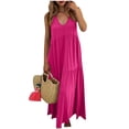 thumbnail image 1 of Faldas Largas para Mujeres de Verano Color Sólido Falda con Cuello en V con Falda Plegada Vestido de Bolsillo Falda Larga de Playa, 1 of 7