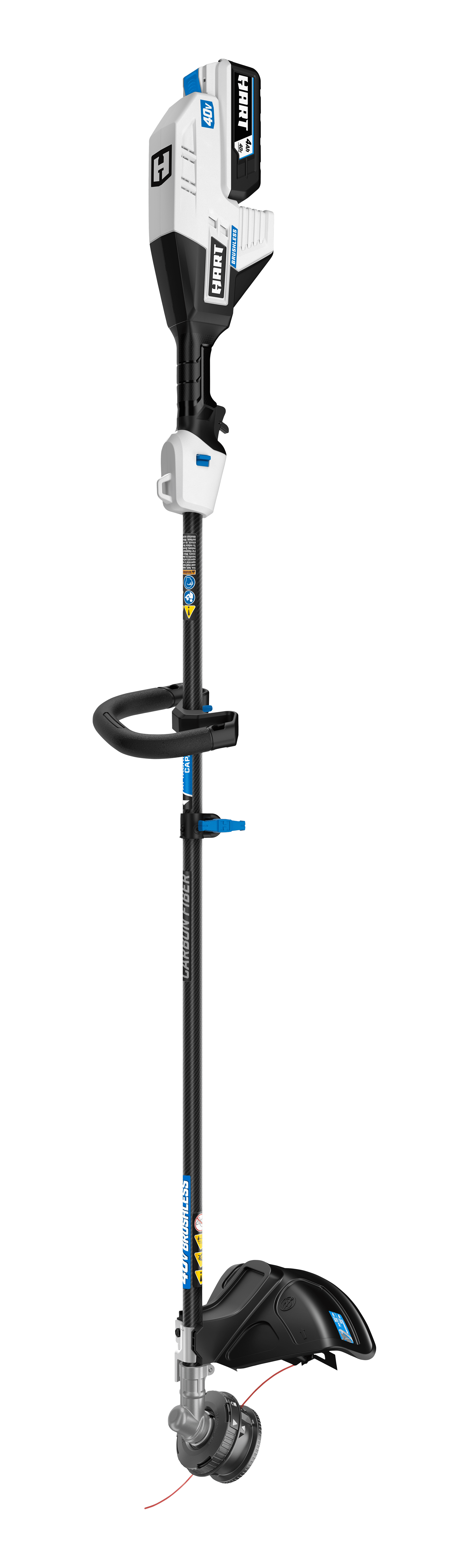 HART 40-Volt Cordless 15-inch SUPERCHARGE Brushless Carbon Fiber Attachment Capable String Trimmer (1) 4.0 Lithium-Ion Battery