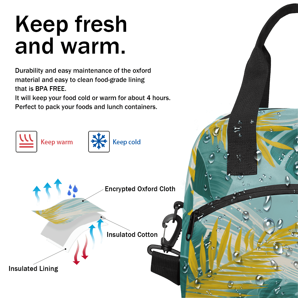 Herdesigns Plam Tree Leaf Insulated Lunch Bag for Women Men Adults Large Reusable Lunch Box Beach Leakproof Cooler Tote Bags with Adjustable Shoulder Strap