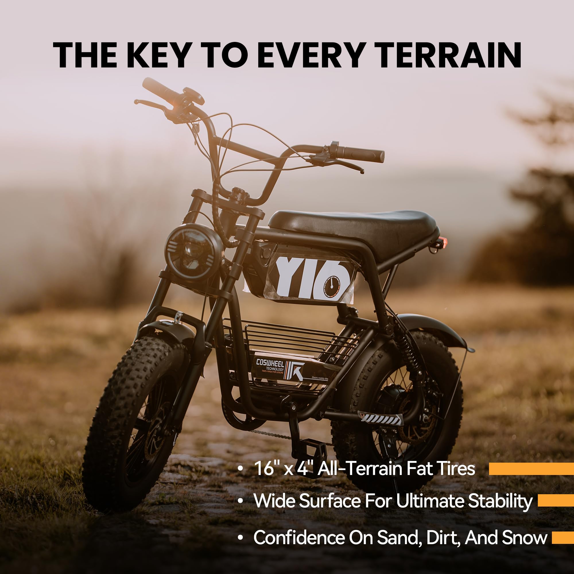 COSWHEEL Y16 1000W(Peak) commuting Electric bicycles adult, 48V 15Ah Battery-28Mph,52 miles,16" All-Terrain Tires