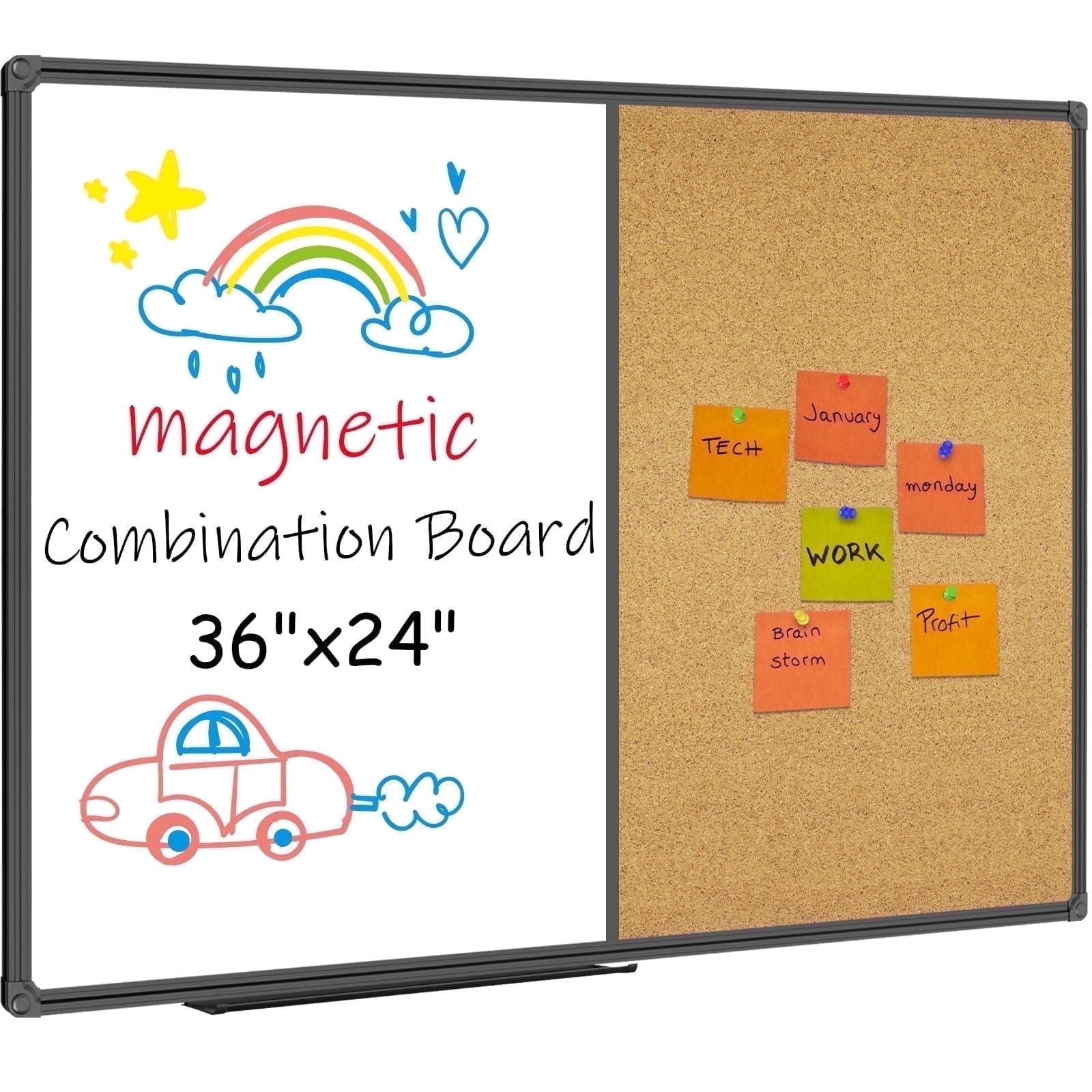 (2 pack) JILoffice Cork Board Magnetic Board Combo 24" x 36" Bulletin Board with Dry Erase Combination Board