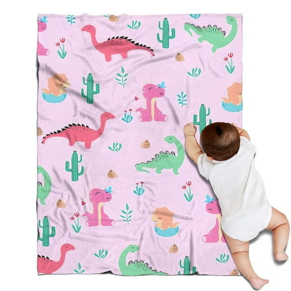 Pink Cartoon Dinosaurs Cacti Pattern Blanket,Comfortable Soft Lamb Wool Throw Blanket,All Season,Warm Lightweight Blankets for Sofa Bed Couch Living Room Chair,30"x40"