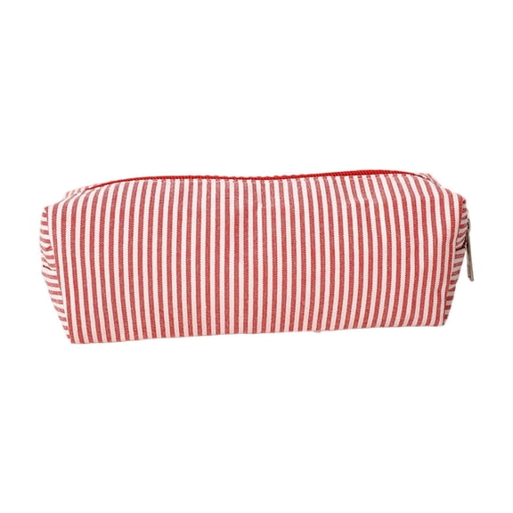 Cute Pencil Case, Desktop Stationery Finishing Large Capacity Striped Travel Storage Bag, Multifunctional Cosmetic Pouch Red