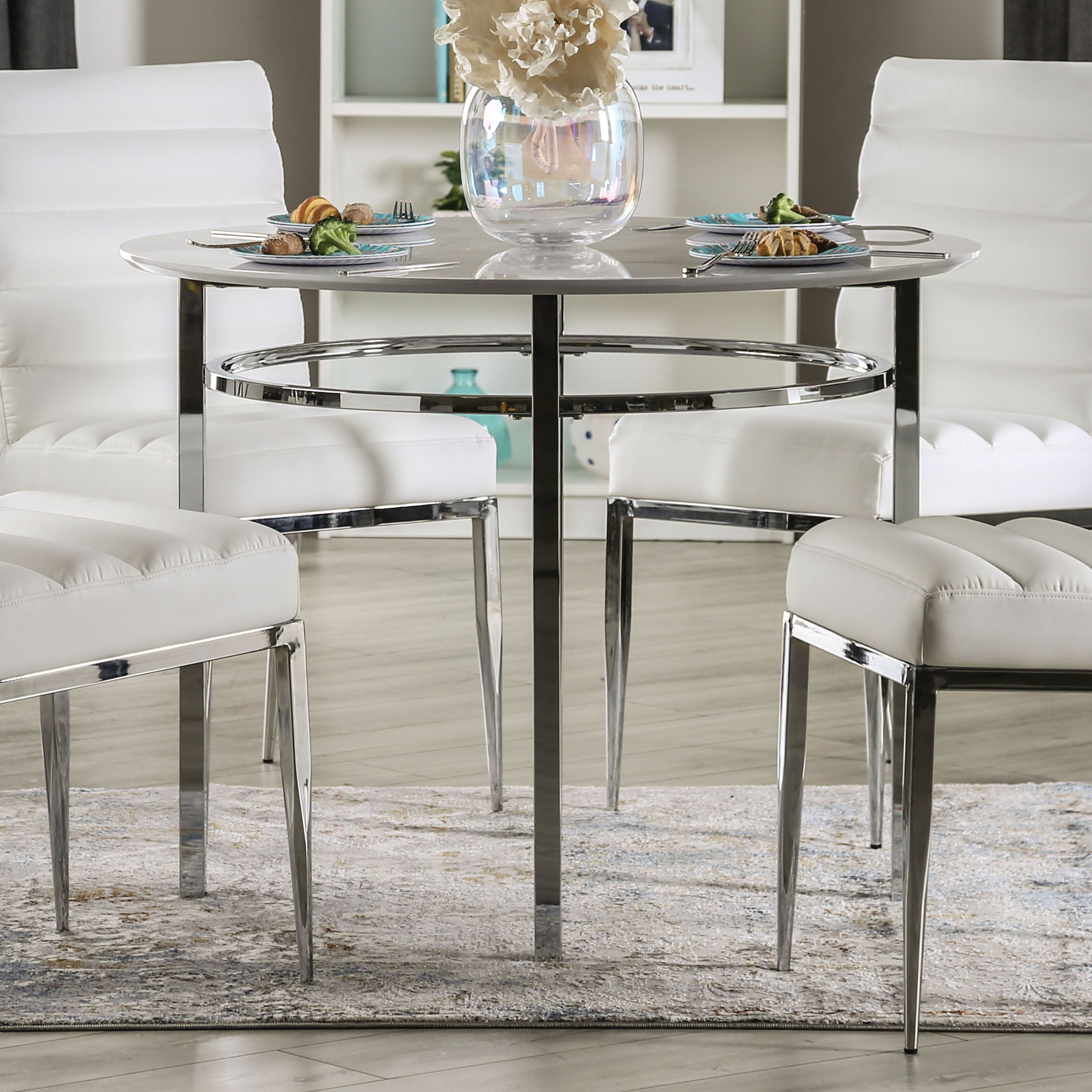 Furniture of America Clay Contemporary Round Dining Table, White and