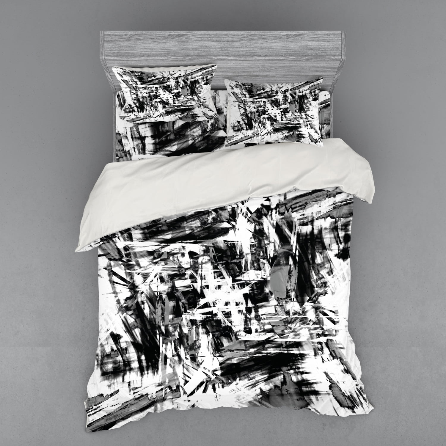 Black and White Duvet Cover Set, Old Grunge Style Abstract Art with