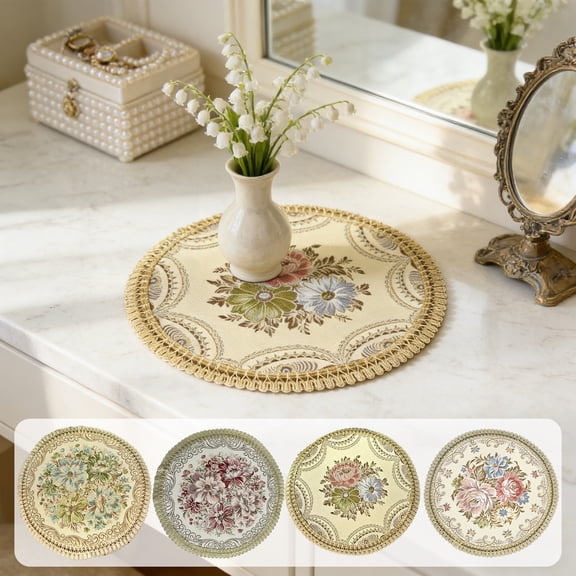 Luoshdecor Vintage Coasters Vase Mat,Embroidered Flower French Style Crochet Table Mats for Home, Wedding, Tabletop Decoration 6.3 in