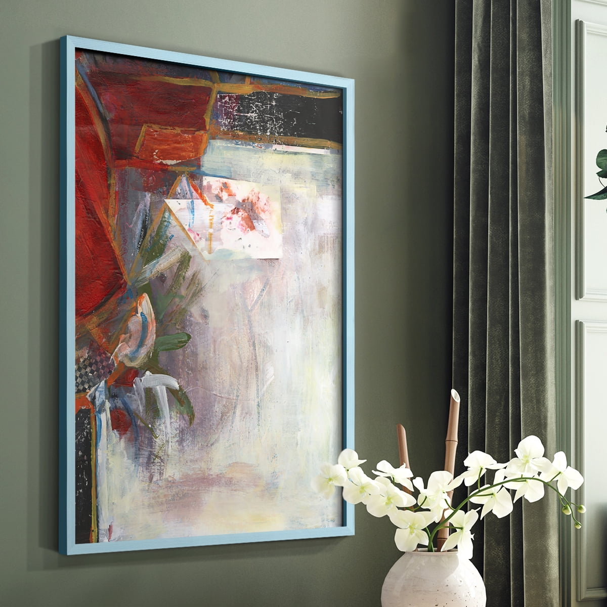 City Life III Framed Print in Blue Solid Wood Framed Print No Nail Hanging