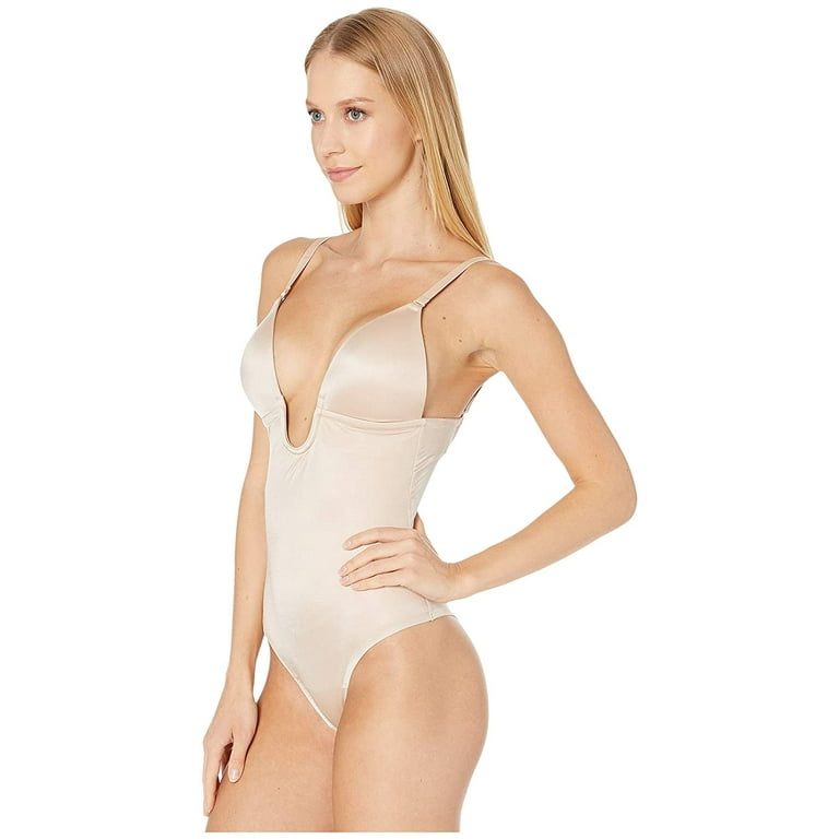 Spanx Suit Your Fancy Plunge Low-Back Thong Bodysuit Champagne Beige 