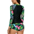 thumbnail image 6 of Conservative Swimsuit for Women 2024 Quarter Zipper Long Sleeve Swim Shirt and Boyshorts Two Piece Bathing Suit Summer Tropical Print Swimwear, 6 of 6