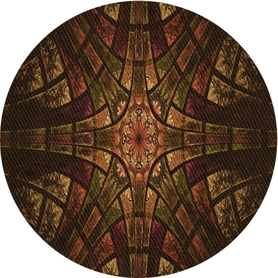 Ahgly Company Indoor Round Patterned Saddle Brown Area Rugs, 4' Round