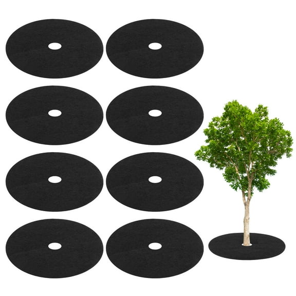Uxcell 8 Pack Non Woven Tree Cover Rings,5.9 Inch Weed Fabric Cover,Apply To Tree Mulch Ring(Round Black)