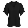 thumbnail image 4 of Adeawade Women Summer T Shirts Crewneck Tee Blouse With Peplum Hem And Flutter Sleeves Chiffon Top Trend Clothing Black S, 4 of 5