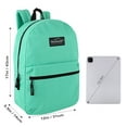 thumbnail image 3 of Classic Solid Color 17 Inch Backpack with Front Zipper Accessory Pocket, Dual Zipper Closure & Padded Shoulder Straps for Work, Office, Gym, Sports, Travel, Commute & Recreation in Mint Green, 3 of 6