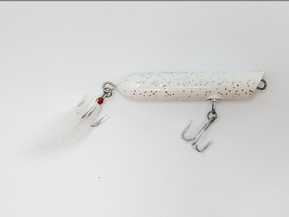 Atom Freshwater 1 1/4 oz Striper Swiper, Hard Bait, Top Water, Popper  Fishing Lure, Silver & White. 