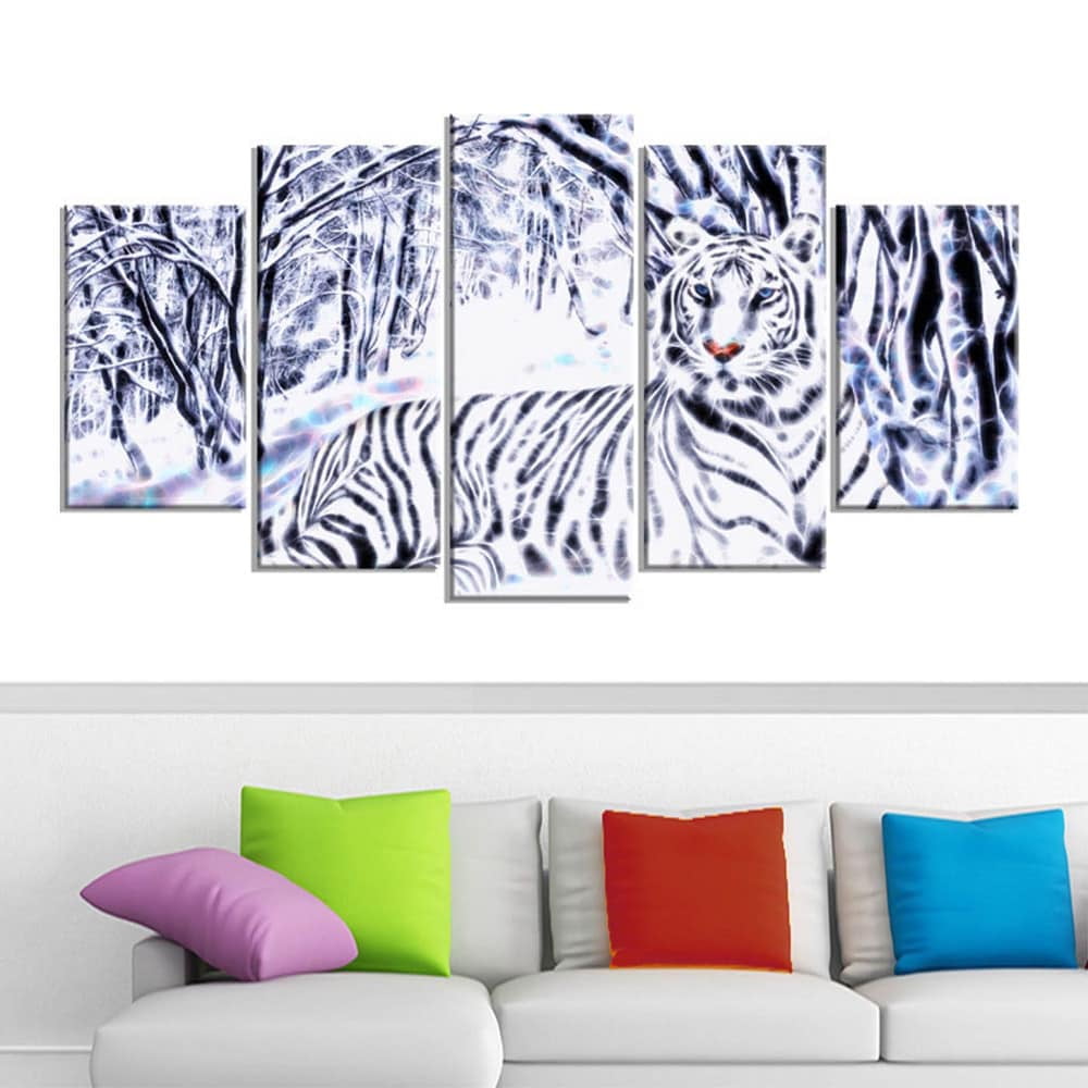 DESIGN ART White Tiger White Forest Artwork (Multiple Sizes) 32 in. wide x 16 in. high
