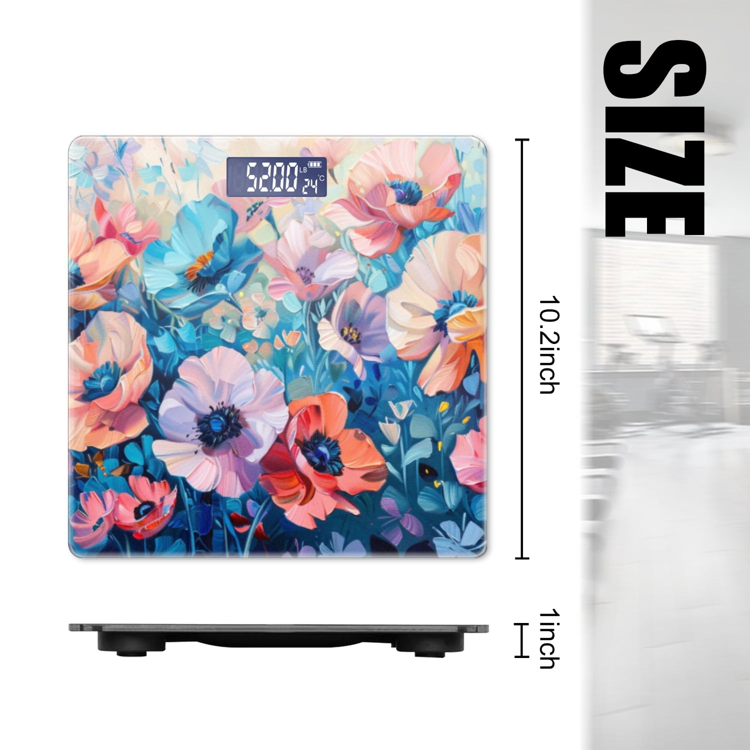 Bathroom Scale, Highly Accurate Digital Body Scale,Precisely Measures Weight up to 400 lbs-Oil Painting Of Spring Flowers With Pink And Blue Poppies