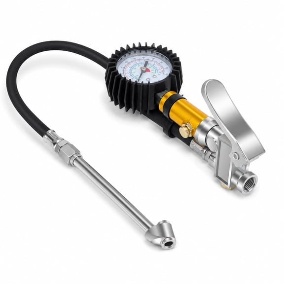Celectigo 220 PSI Tire Inflator Gauge with Air Chuck, Mechanical Dial, 1/4 in FNPT Connector
