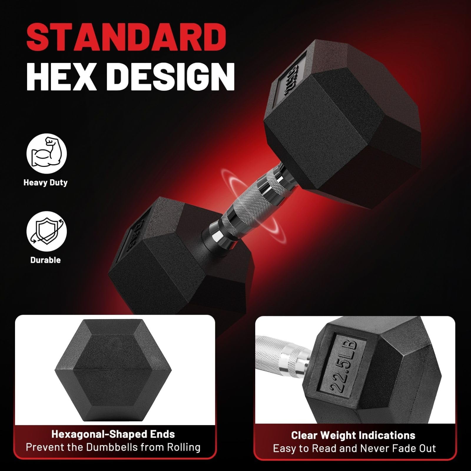 ROALW HEX Dumbbell 105 lb Set, Rubber Encased Home Gym Dumbbells, Exercise & Fitness Weights Dumbbells for Women & Men, Hand Weight for Strength Training