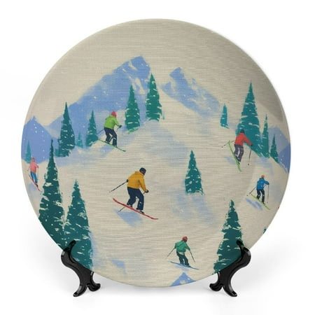

Zhiwo Skiing Snow Mountains Bone China Decorative Plate Room Decoration 10x10inch