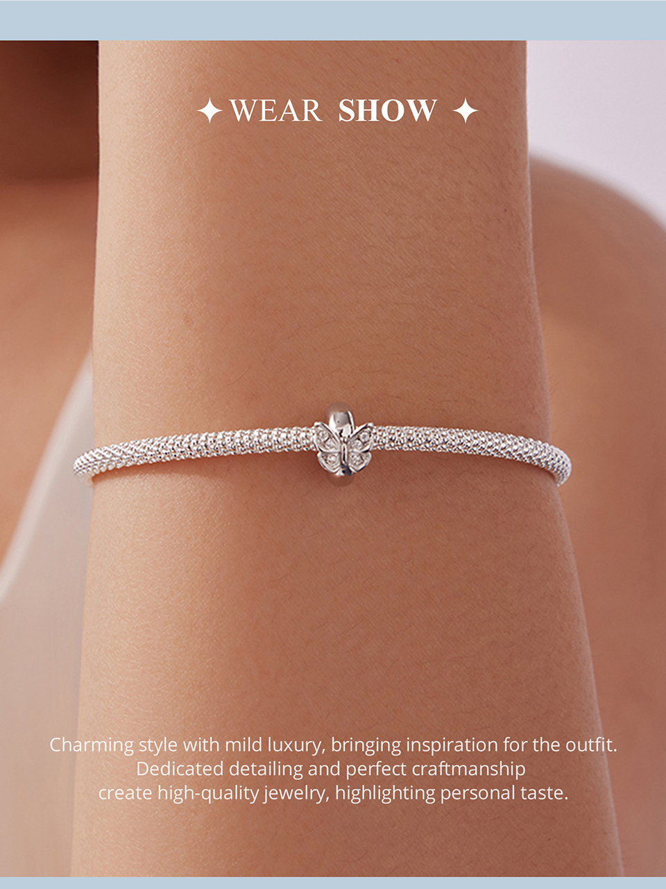 Butterfly Silicone Spacer Beads Charm, 925 Sterling Silver Accessory, Compatible with 3mm-4.5mm Bracelet