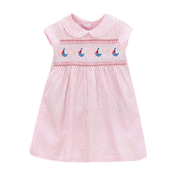 Cethrio Kids Girl Sundress Dresses, Printed Sleeveless Cute Cotton Summer Dress Pink Size 4T
