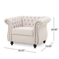thumbnail image 3 of GDF Studio Tampa Chesterfield Tufted Club Chair with Nailhead Trim, Beige Fabric and Dark Brown, 3 of 8