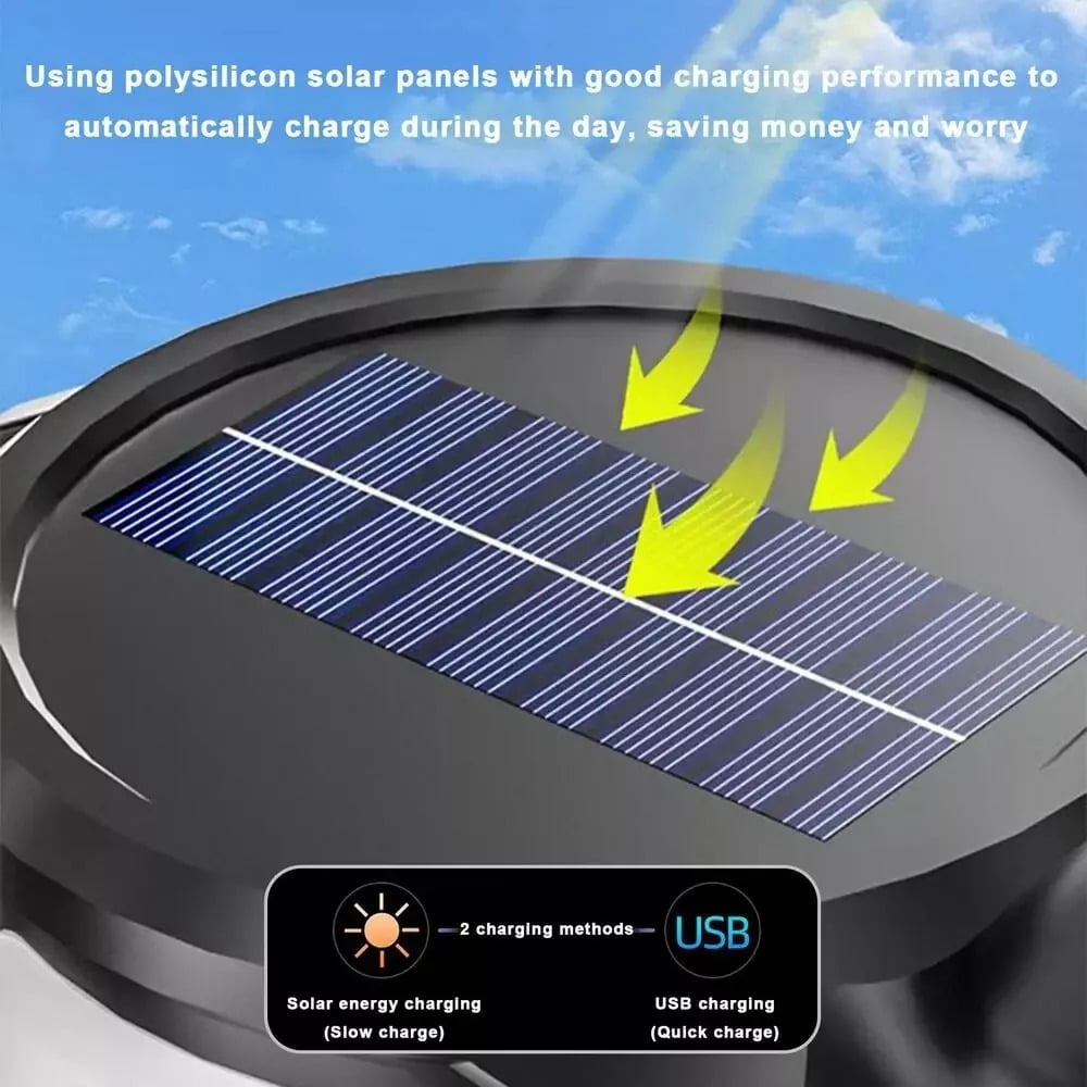 2PCS Super Bright Solar/USB Rechargeable LED Spotlight Flashlight Searchlight, Durable, Waterproof, Multi-Purpose