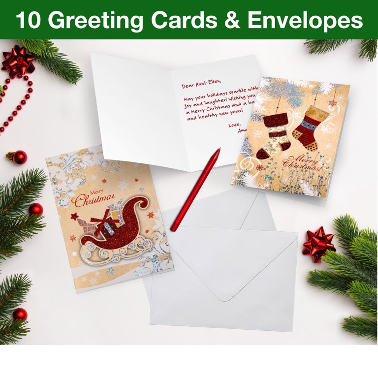 10-50Pcs Merry Christmas Gift Cards Greeting Card Christmas Tree Stickers  Cute Design For 2022 New Year