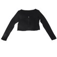 thumbnail image 1 of Camiseta de punto de canalé con botones y cuello redondo de manga larga ajustada para mujer, color negro, talla única, 1 of 15