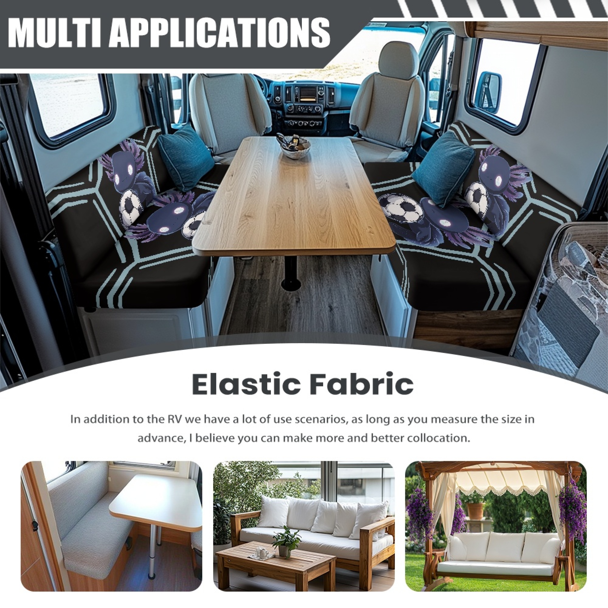 FOR U DESIGNS Axolotl Football Pattern 2 Pack RV Dinette Cushion Covers Washable Camper Cushion Slipcover Scratch-Resistant Sofa Chair Cover Camper Seat Covers Dinette Booth