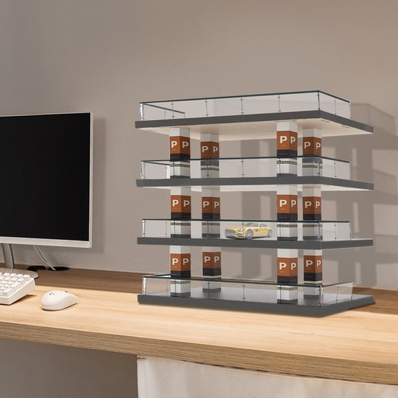 1:64 Scale Miniature Parking Lot Diorama | 4-Story Car Garage Display Showcase with Acrylic & Solid Wood for Vehicle Models