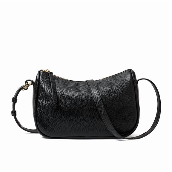 Genuine Leather Shoulder Bag, Women's Grainy Crescent Underarm Crossbody Purse