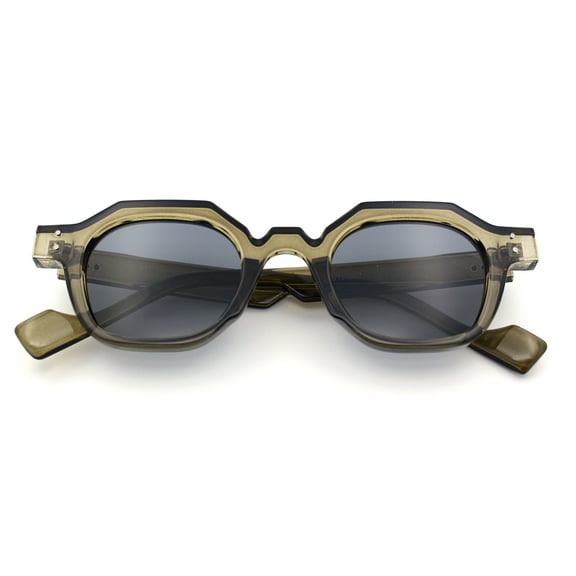 Trendy Retro Hipster Norncore Octagonal Keyhole Horn Rim Plastic Sunglasses Green Slate - Black