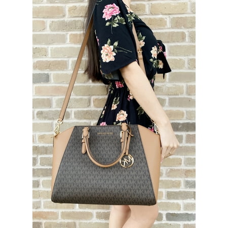 Top Zip Cross Body - Michael Kors Ciara Saffiano Large Top Zip Satchel Crossbody Brown MK Acorn