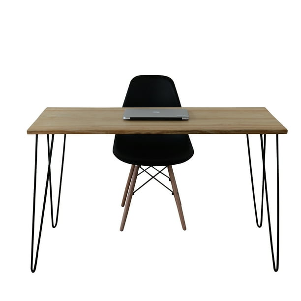 CASA FERRO Escritorio vintage con silla negra Eames - Acero Negro y Madera de Pino Natural. CASA FERRO Escritorio Vintage estilo Retro